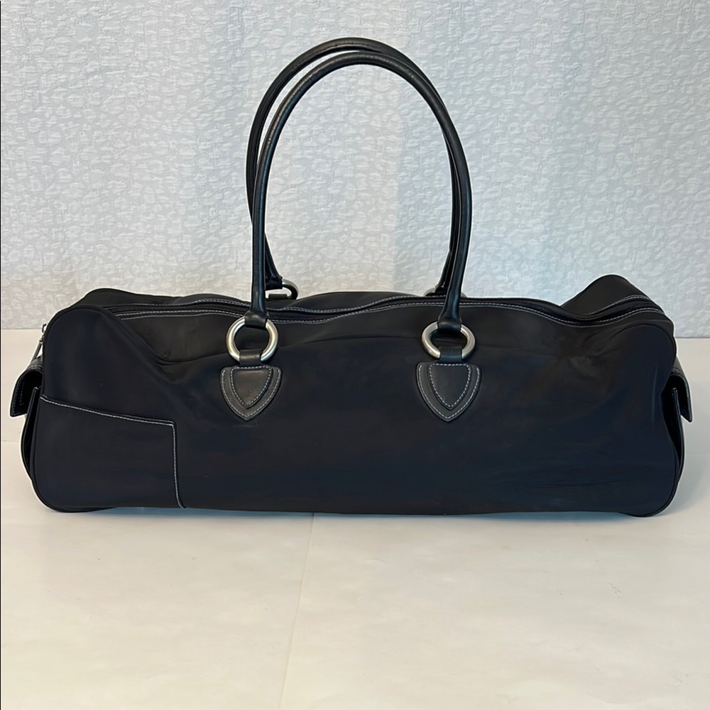 Hobo International Black Nylon‎ Leather Trim Duffel Travel Bag Contrast Stitch